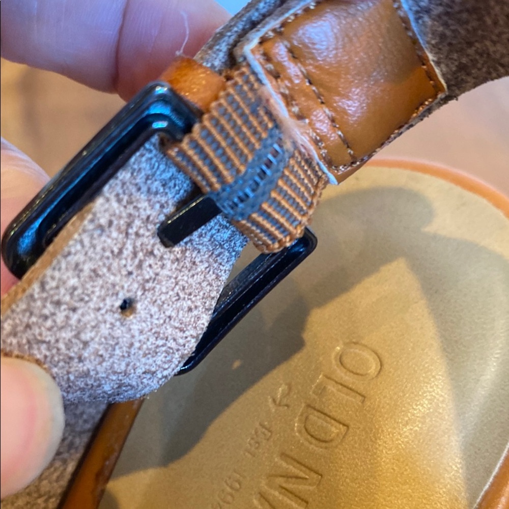 Old Navy Brown Orange Wide strap Pleather Wedge Heel Sandals w Buckle - Picture 3 of 11